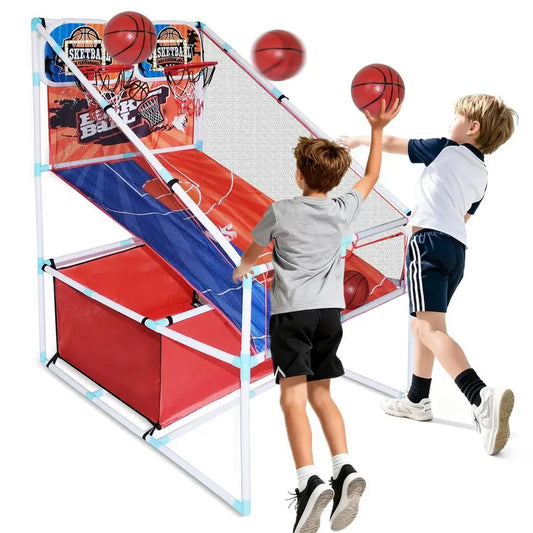 Kids Arcade Basketball Game Set, Dual Upgraded Hoop with LED Light Electronic Scoreboard 4 Balls, 312 Kids Sports Toys Carnival