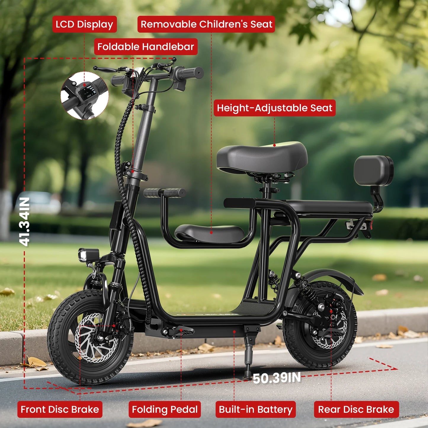 14" Foldable Electric Scooter with Seat for Adult,Peak 750W Motor with 48V 10Ah Dual Disc Brakes 20 Miles Range 4-6 Hours Charge