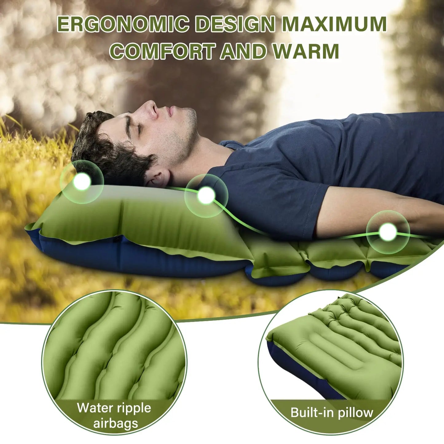 West Tune Ultralight Camping Sleeping Pad BuiltIn Pump And Pillow