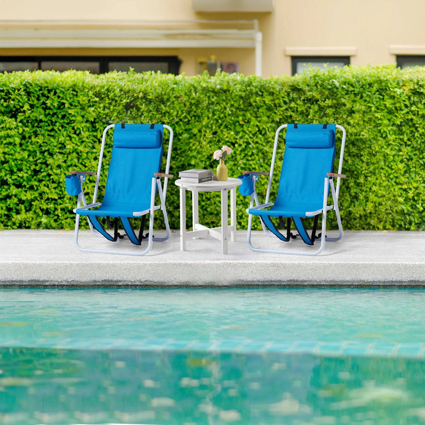 2PCS Portable High Strength Beach Chair with Adjustable Headrest Blue Steady Comfortable Convenient Foldable