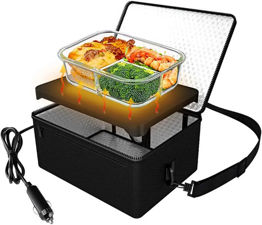 Portable 12V Mini Oven, Electric Food Warmer for Camping, Road Trip & Picnic - Black