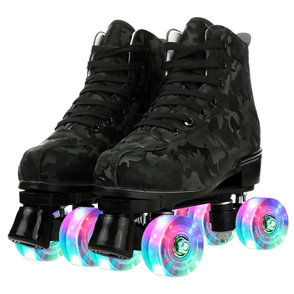 YYW PU Leather Roller Skates Women Elastic Band Closure