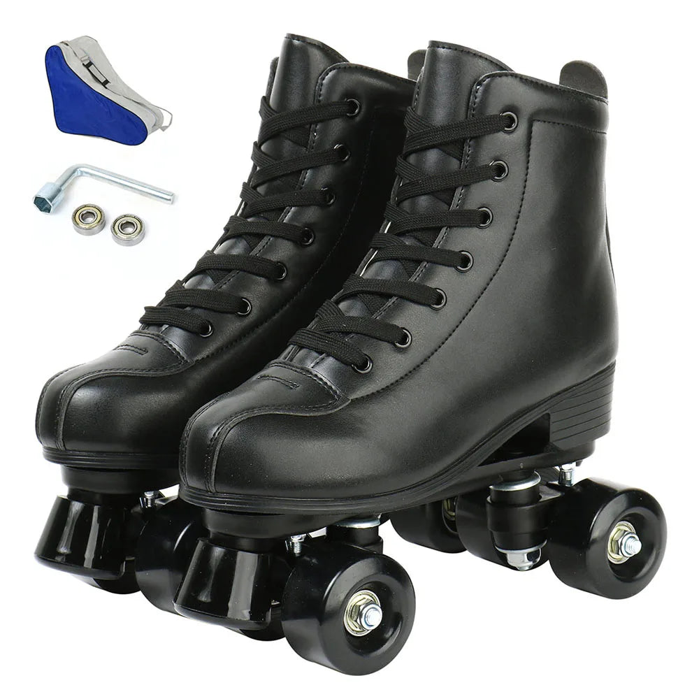 YYW PU Leather Roller Skates Women Elastic Band Closure