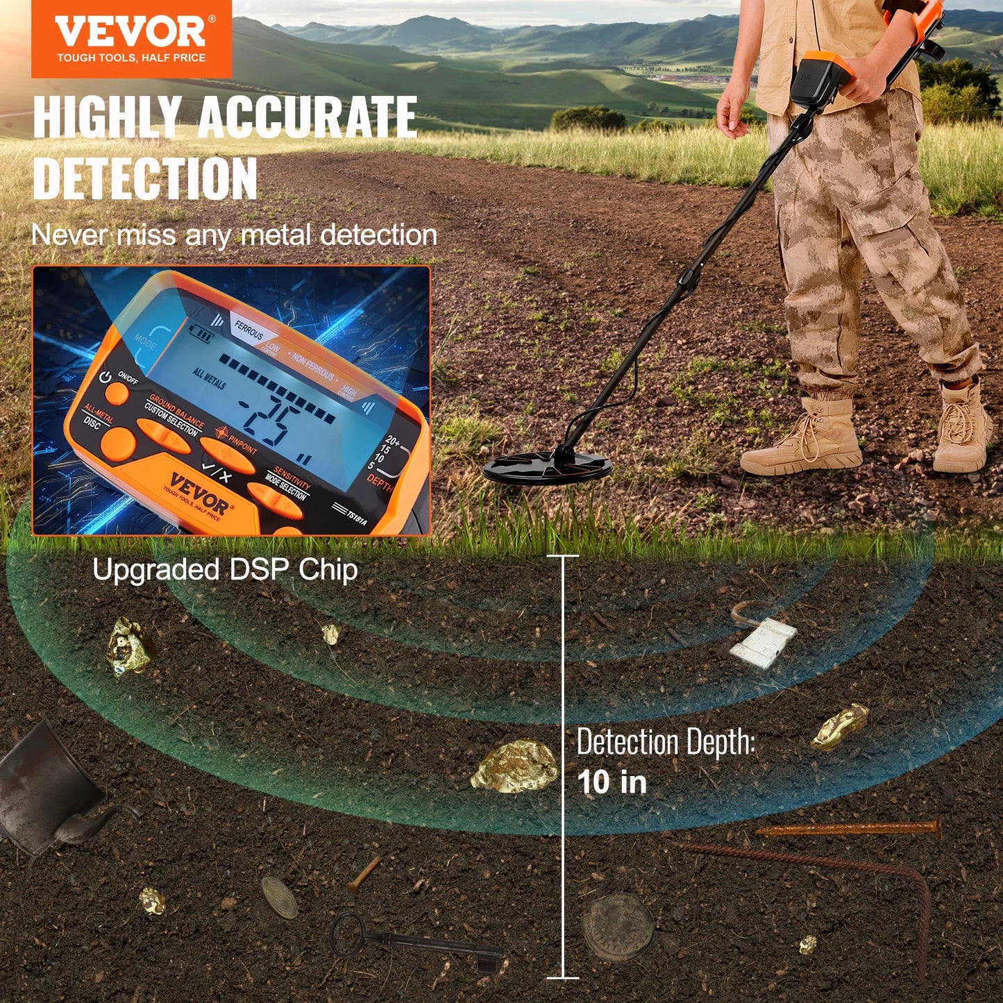 VEVOR Metal Detector For Adults And Kids Waterproof Coil