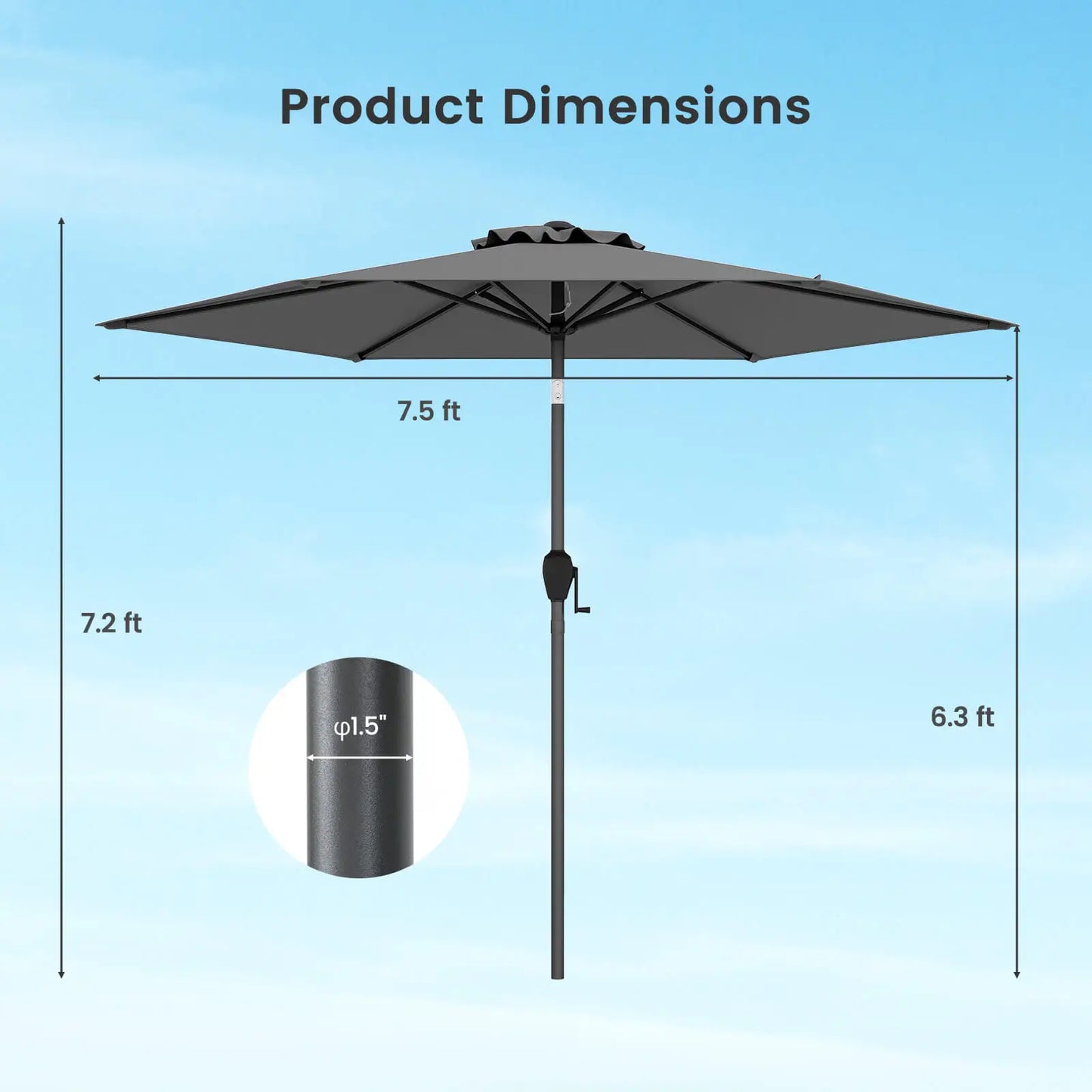 7. 5 ft Patio Umbrella Outdoor Heavy Duty Market Umbrella w/ Push Button Tilt