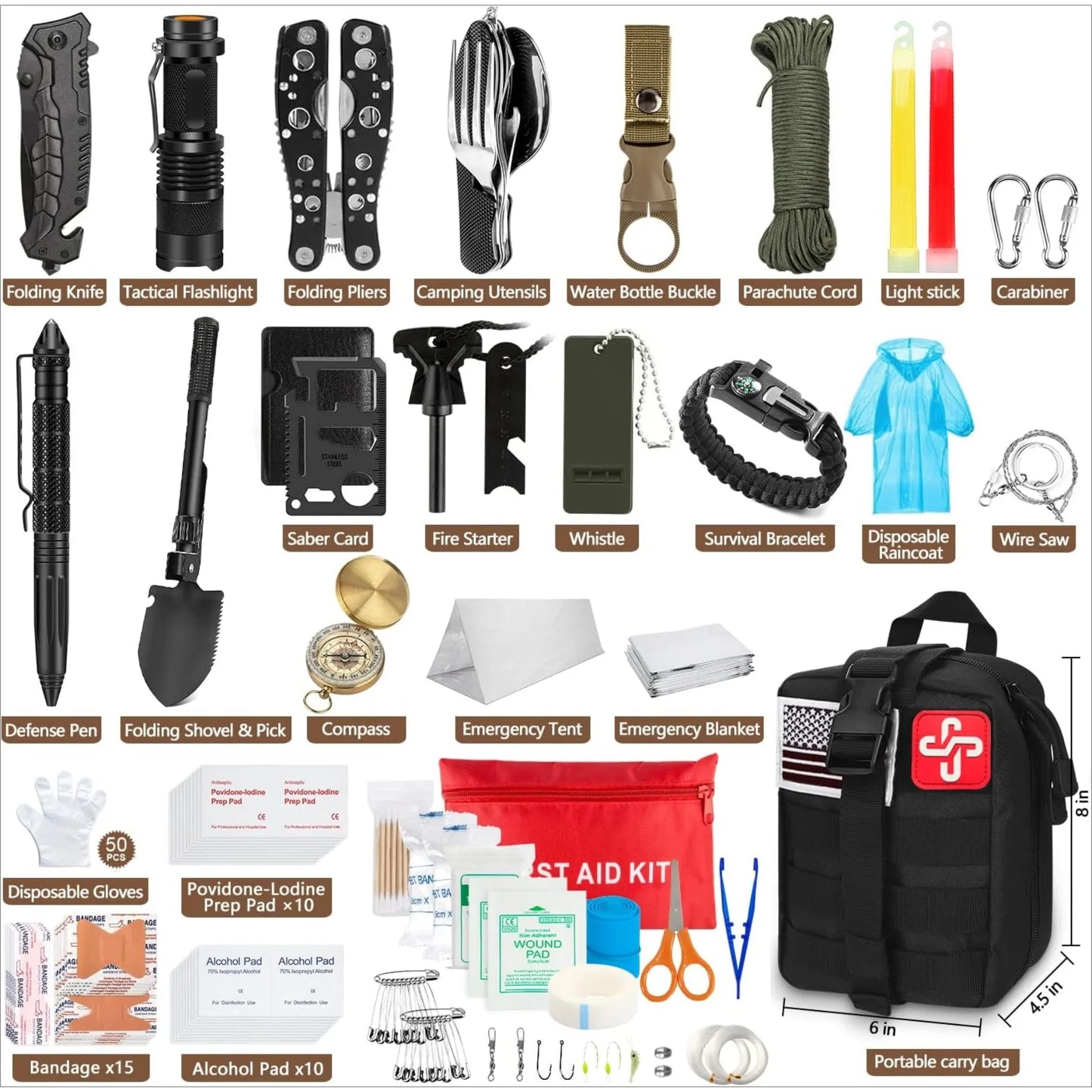 Hign-concerned 238Pcs Emergency Survival Kit With Tactical Molle Pouch