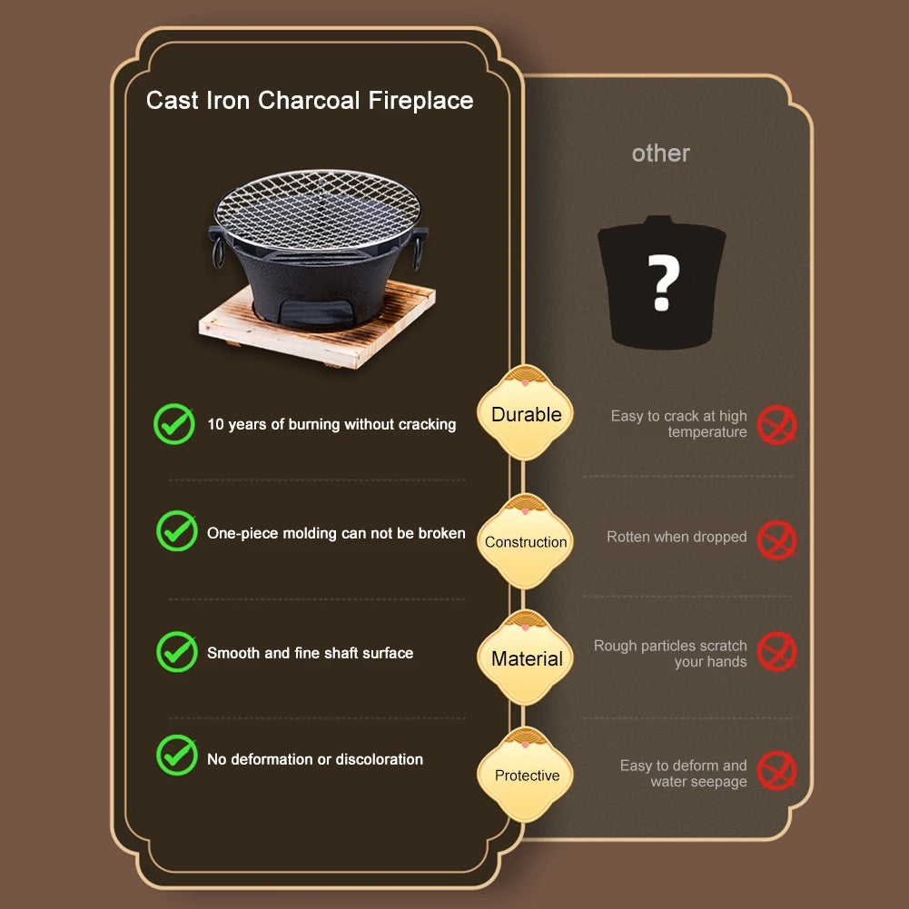 1pc Stainless Steel Cast Iron Oven Charcoal and Alcohol Stove Korean Japanese Style Barbecue For Family Garden Outdoor Camping R