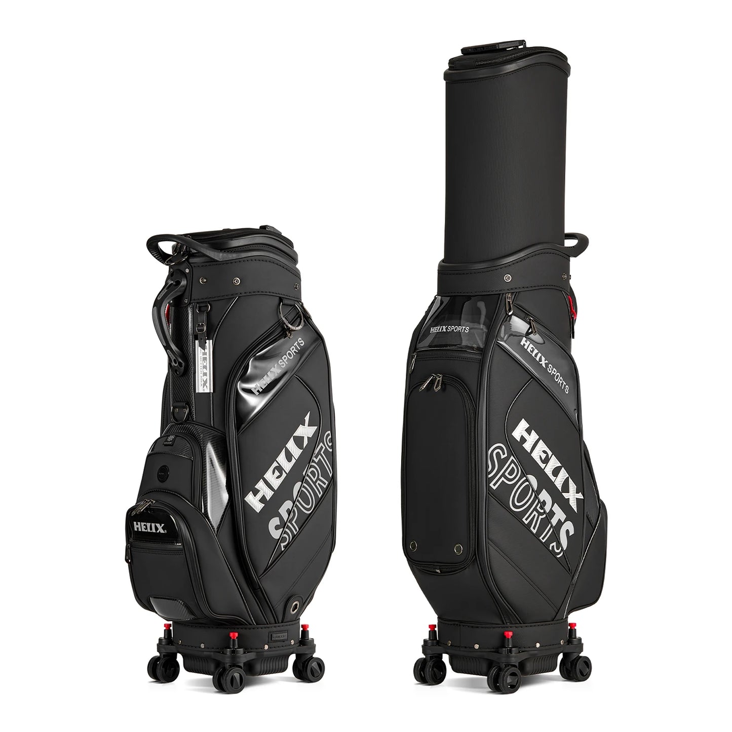 HELIX All-in-One Golf Bag - 4 Wheels with Locking System, Retractable Hard Top for Club Protection During Airline Travel