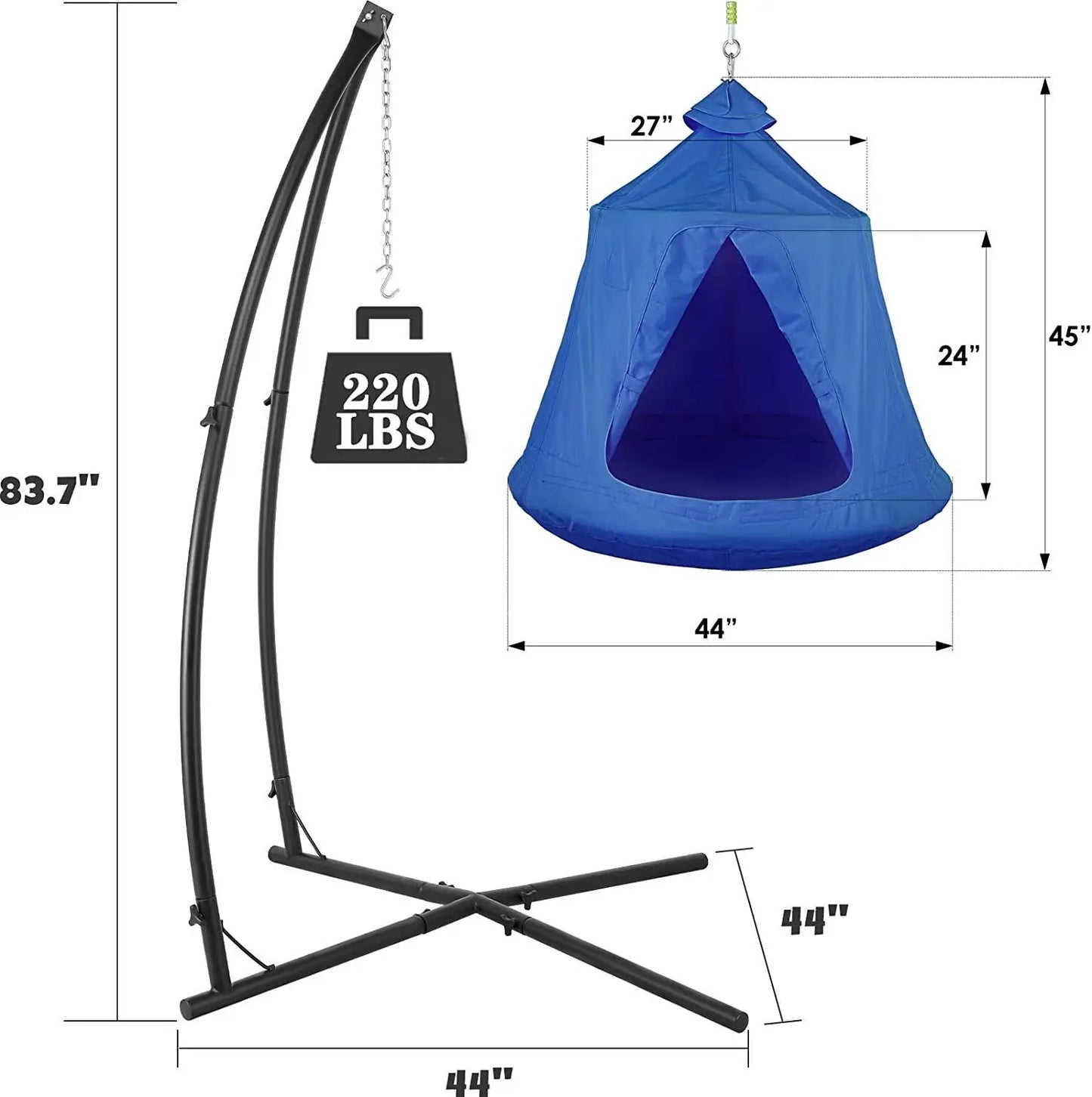 Hammock Chair Stand with Swing Chair, Hanging Tree Tent, Steel Stand Combo, with LED Decoration Lights, Indoor Outdoor Kids Play