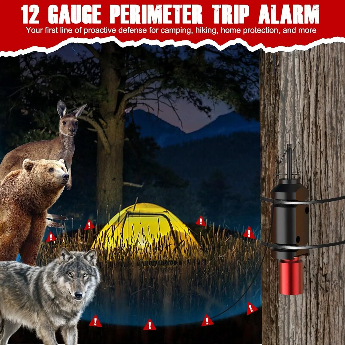 6-Pack Perimeter Trip Wire Alarm with Kevlar Cord Bear Deterrent for Camping Survival & Home Defense