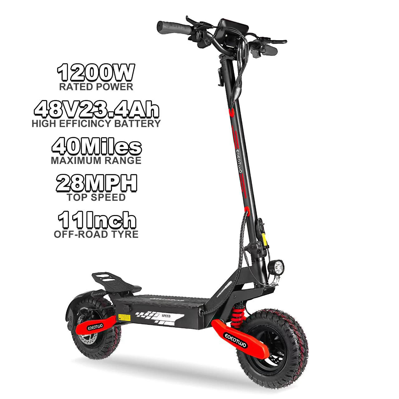 EOEOTWO GT06 Electric Scooter Adults 30MPH,1200W Motor E-Scooter,11'' Off-Road Tire Scooter with Dual Suspension & Side Light
