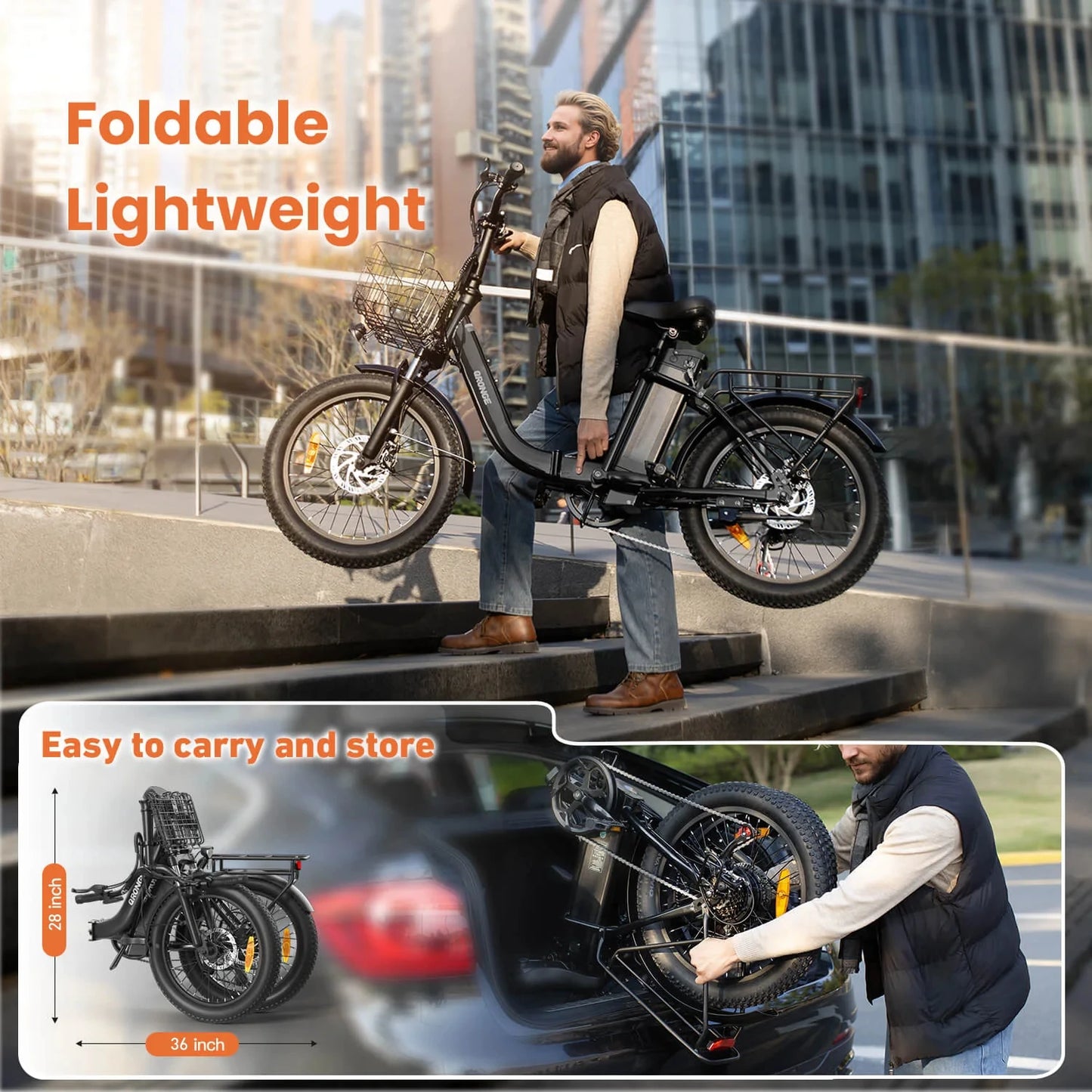 Qronge Mirage Electric Bike Folding 1000W 70 Miles Range
