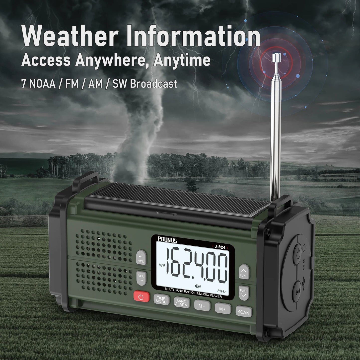 PRUNUS J-924 10000mAh Hand Crank Emergency Radio NOAA Weather AM/FM/SW