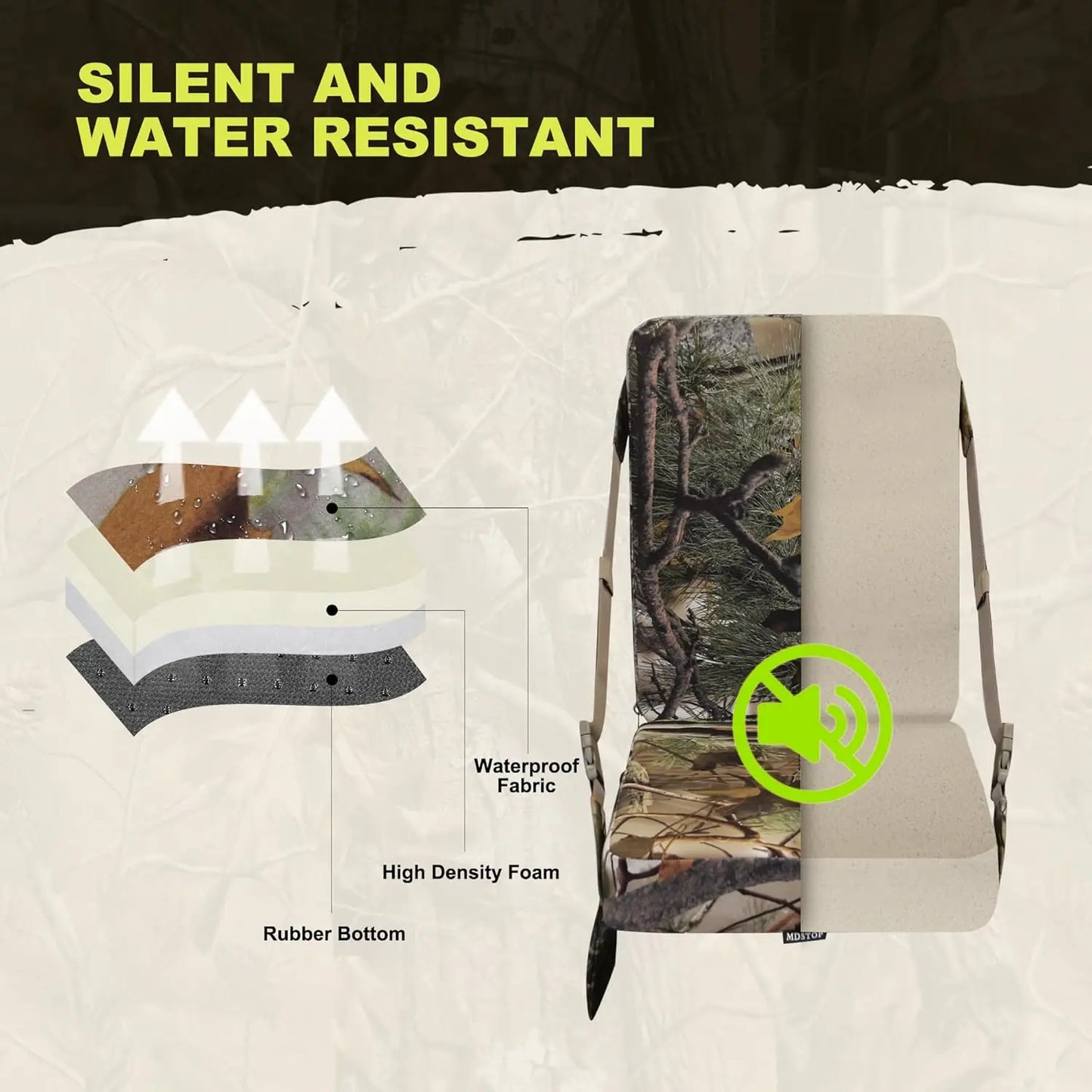 Heated Hunting Seat Cushion with Backrest, Adjustable Tree Stand Seat, Portable for Hunting, Ice Fishing, Camping (Battery Not I