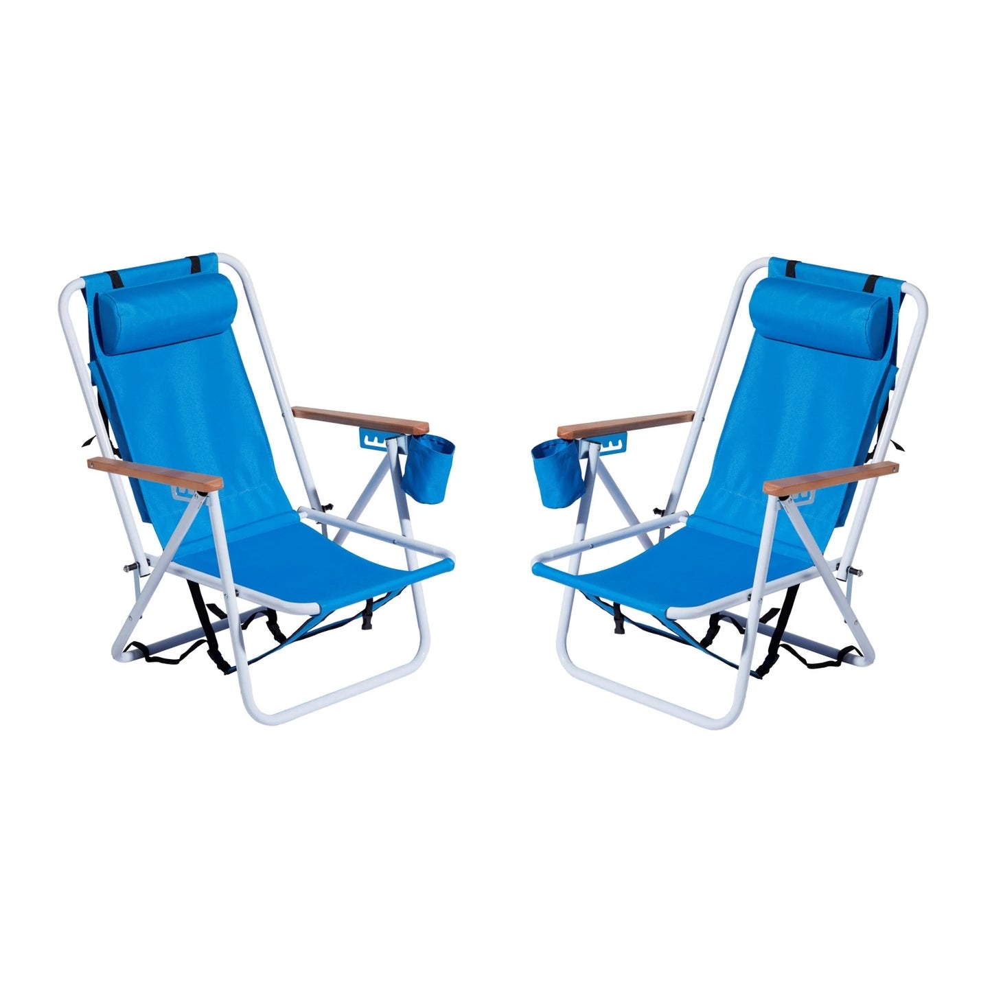 2PCS Portable High Strength Beach Chair with Adjustable Headrest Blue Steady Comfortable Convenient Foldable