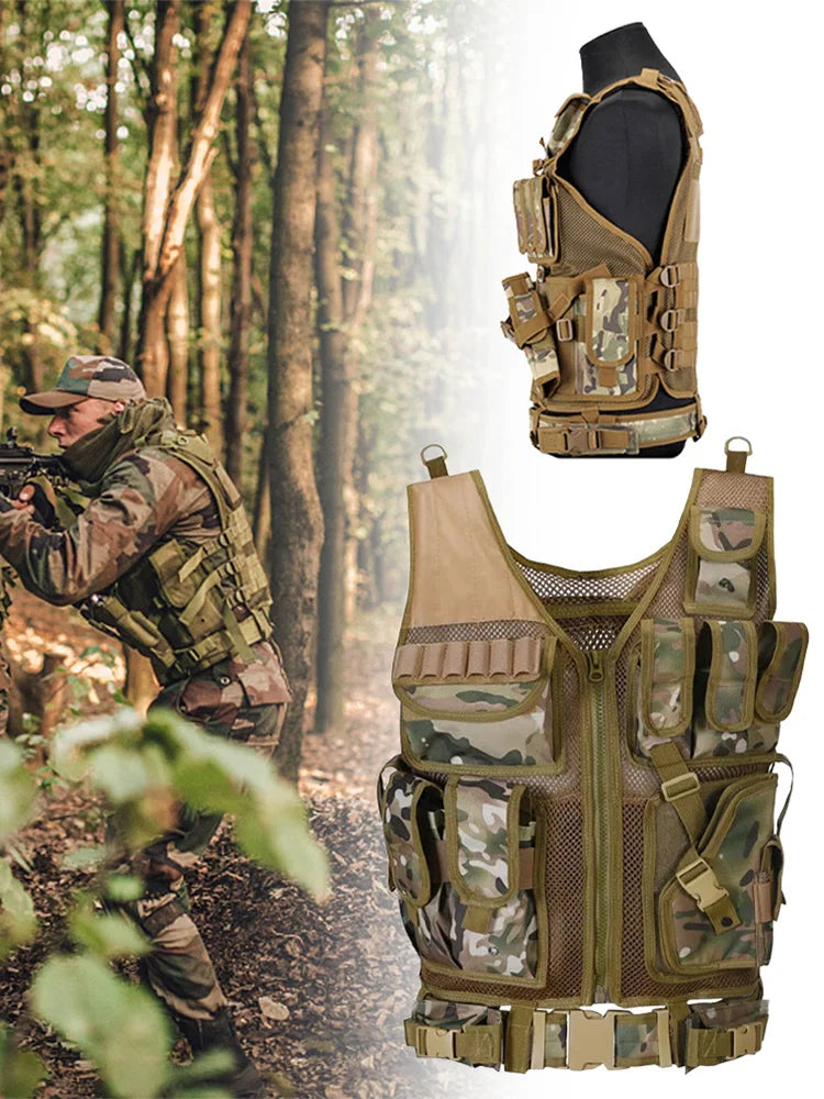 Nylon Molle Vest Adjustable Hunting Vest Multi-Pocket Plate Carrier Vest Hunting Outdoor CS Game Airsoft Training Jacket