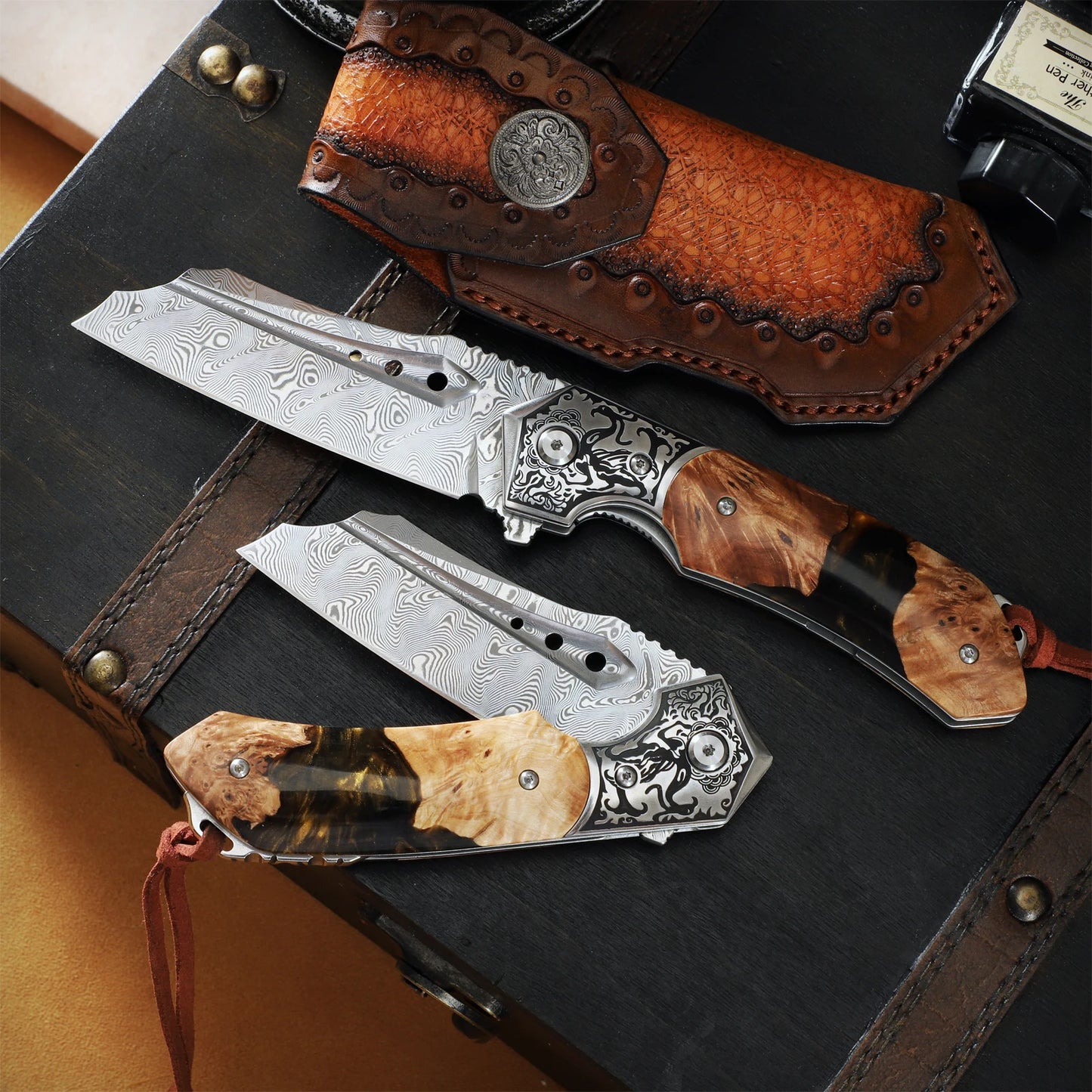 Diy Supplies Woodworking Damascus Steel Pocket Folding Knife