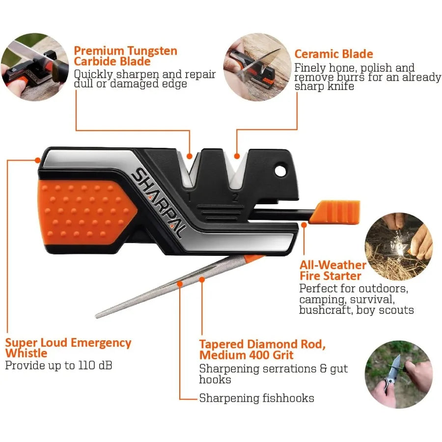 Electric 6in1 Pocket Knife Sharpener Survival Tool With Diamond Sharpening Rod