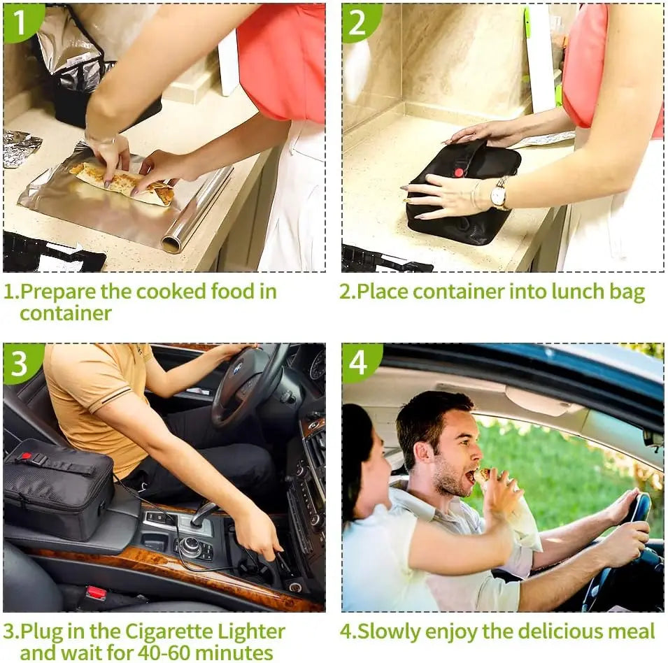 Portable 12V Mini Oven, Electric Food Warmer for Camping, Road Trip & Picnic - Black