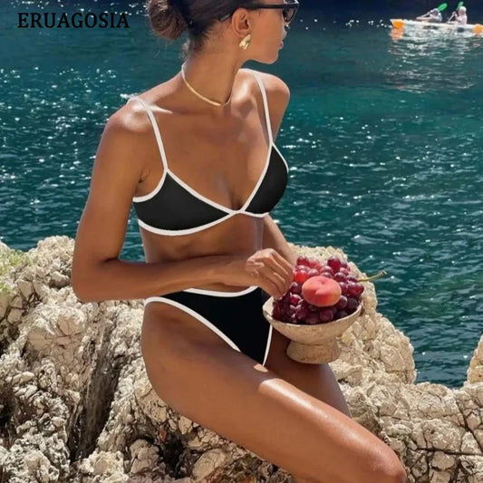 ERUAGOSI Two Piece Bikini Set Patchwork Push Up Swimwear