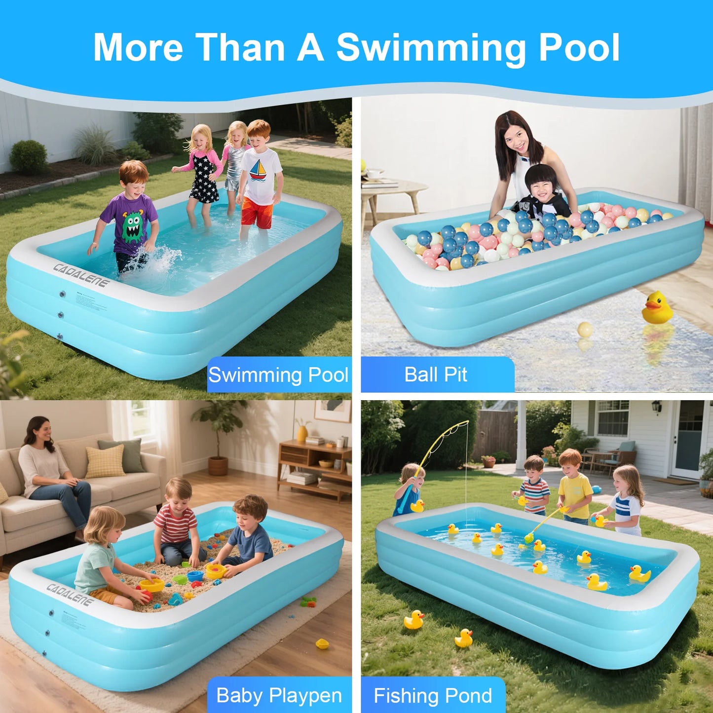 Inflatable Swimming Pool, Rectangular, Blue, Outdoor Garden Backyard Water Party, for Kid Adult Family
