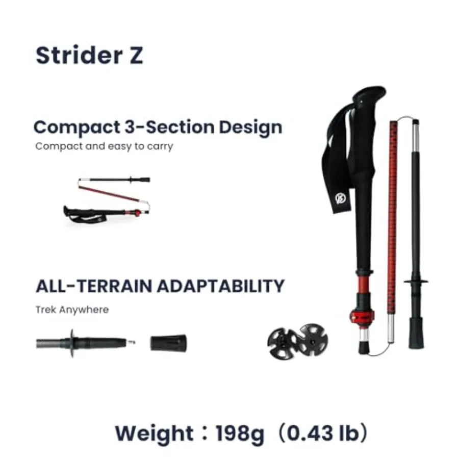 Ultralight Carbon Fiber Trekking Poles 198g Adjustable Folding Hiking Poles for Backpacking 110130cm Thru-Hiking Trail Running