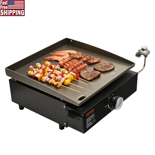 Commercial Gas Griddle Heavy Duty Flat Top Grill Portable Cooking Surface 1-Burner Multifunctional BBQ Hot Plate ETL Certified