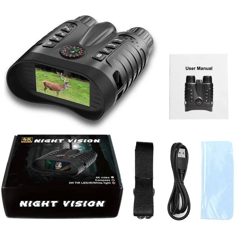 4K Night Vision Binoculars 8X Digital Zoom With Tactical Light 4500mAh Infrared Vision Night Goggle For Hunting Camping Boating