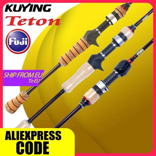 KUYING TETON L Light 1.98m 6'6" Carbon Fishing Rod Spinning Casting FUJI Reel Seat Ring 2-10g 3-8lb Medium Fast Trout