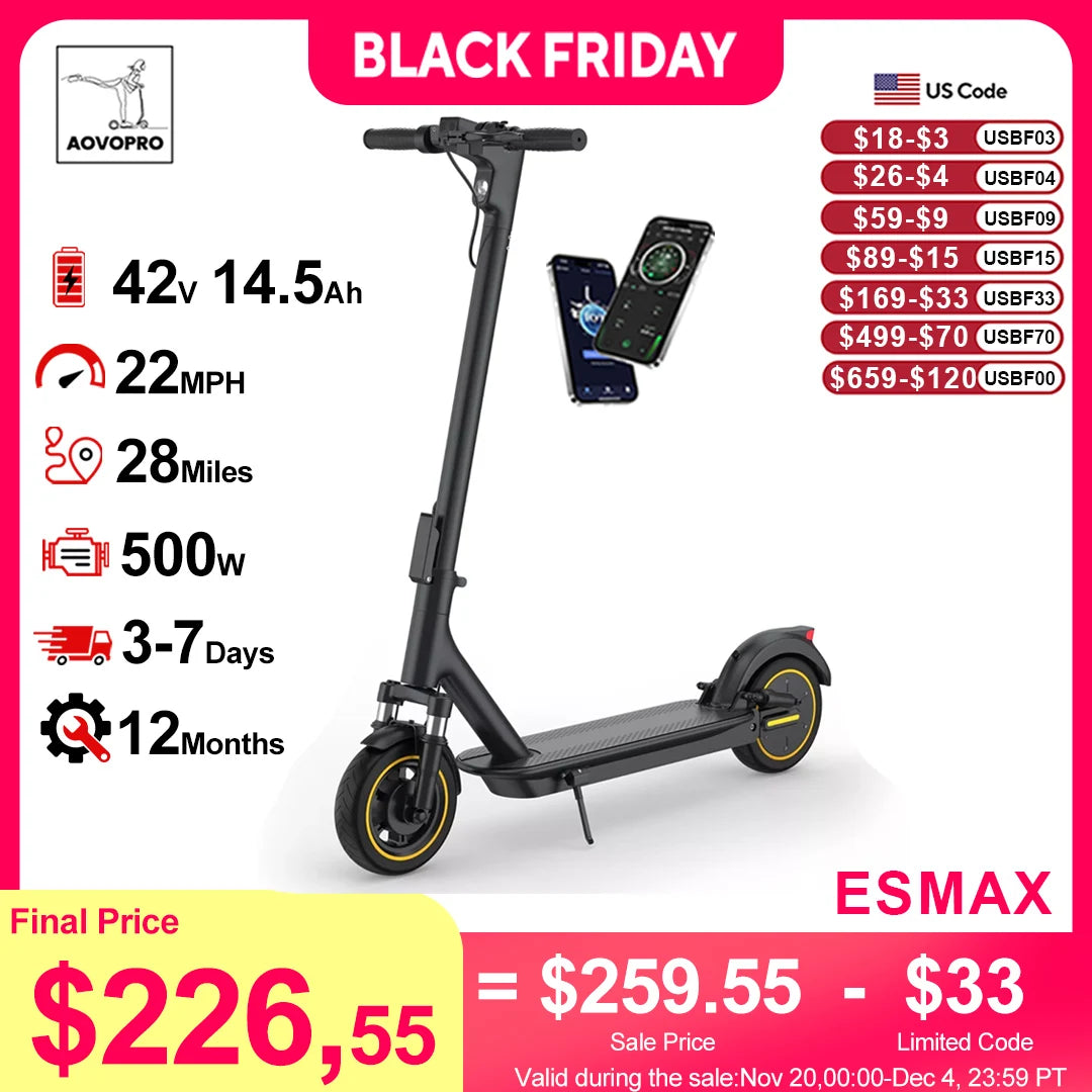 AOVOPRO ESMAX Electric Scooter 500W 28 Mile Range Folding
