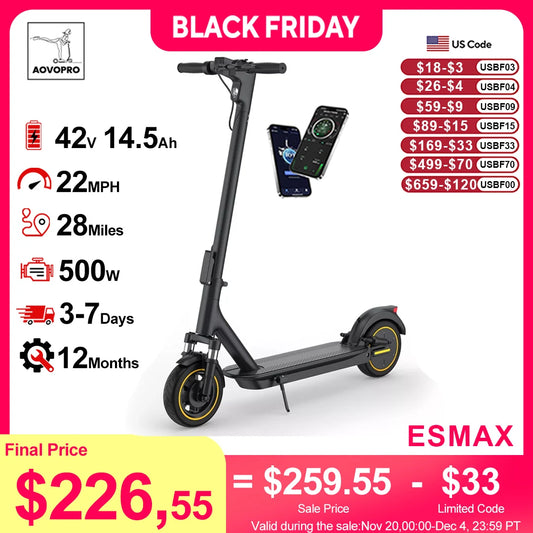 AOVOPRO ESMAX Electric Scooter 500W 28 Mile Range Folding