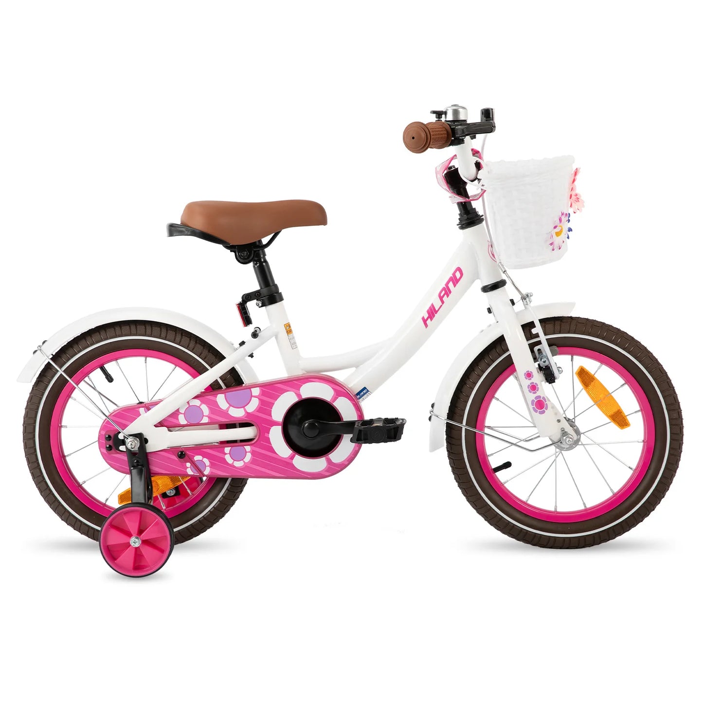 Hiland 12/14/16 Inch Children's Bicycle, 3-7 Years Girls Bicycle with Basket Stabilisers, Various Colours
