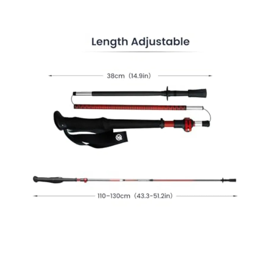 Ultralight Carbon Fiber Trekking Poles 198g Adjustable Folding Hiking Poles for Backpacking 110130cm Thru-Hiking Trail Running