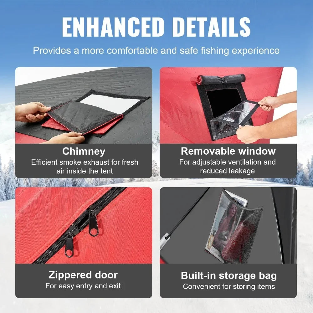 3-4 Person Ourdoor Portable Ice Shelter Pop-Up Ice Fishing Shanty Tent