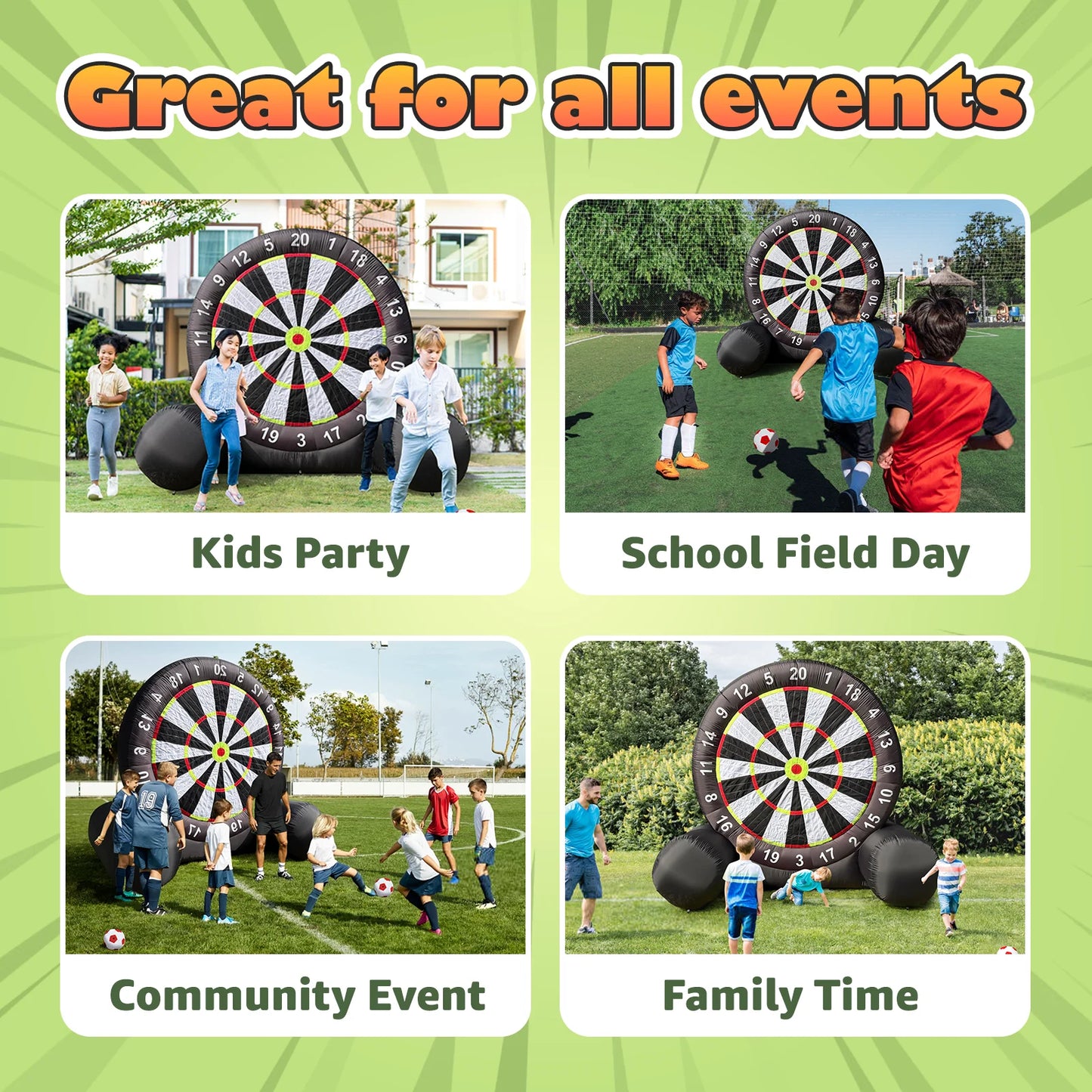 10.8ft Giant Outdoor Inflatable Soccer Darts Board with Soccer Balls & Blower for Kick Dartboard Sport Game(10FT Tall, Black)