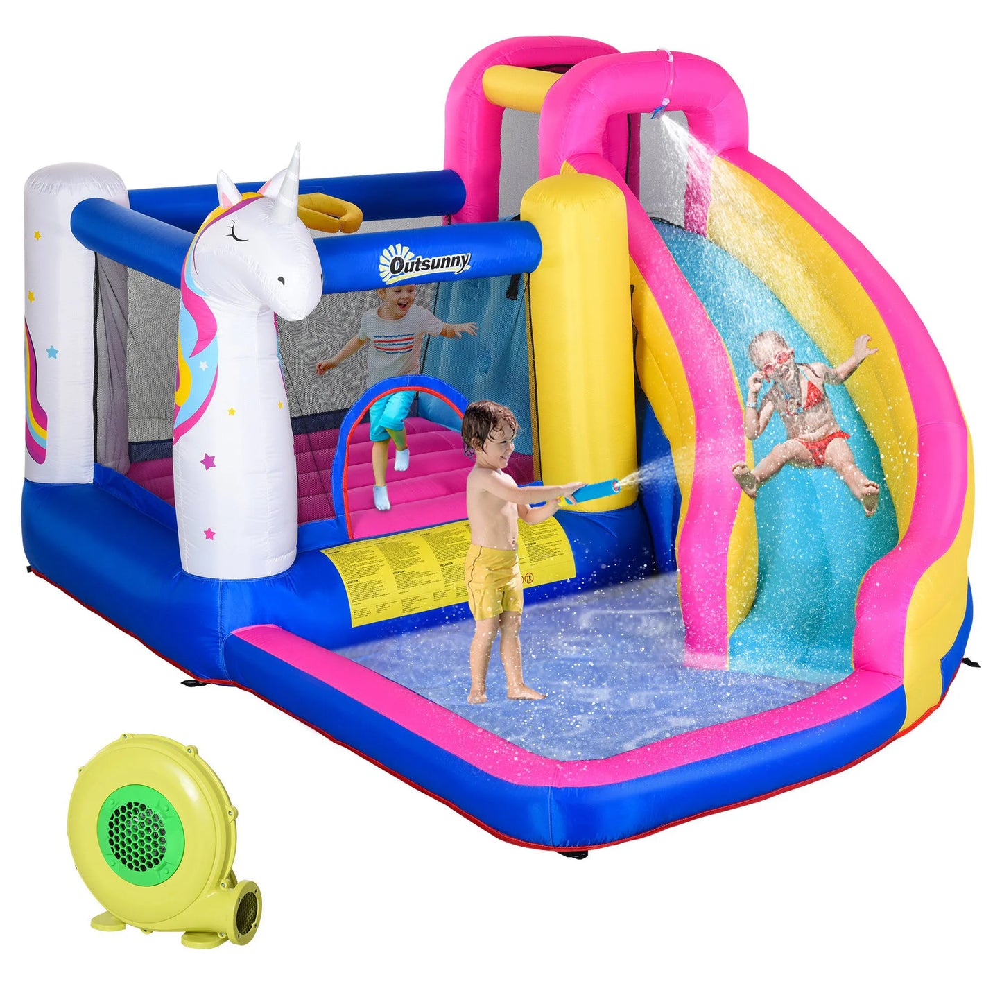 Unicorn 5-in-1 Large Inflatable Bounce House, Inflatable Water Slide for Kids