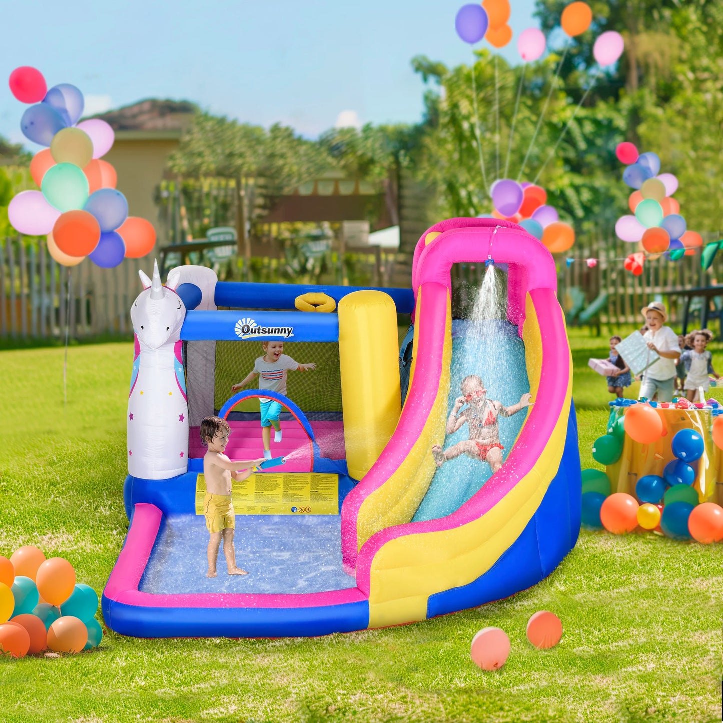 Unicorn 5-in-1 Large Inflatable Bounce House, Inflatable Water Slide for Kids