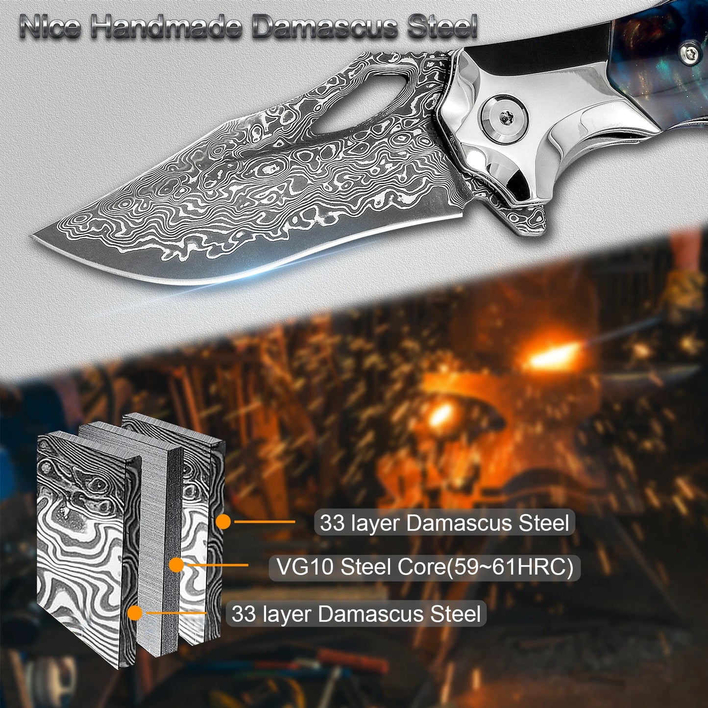 FORESAIL Handmade folding Knife Japan VG 10 Damascus Steel Pocket Knife Field Survival Outdoor Camping Fishing EDC Tool Knife