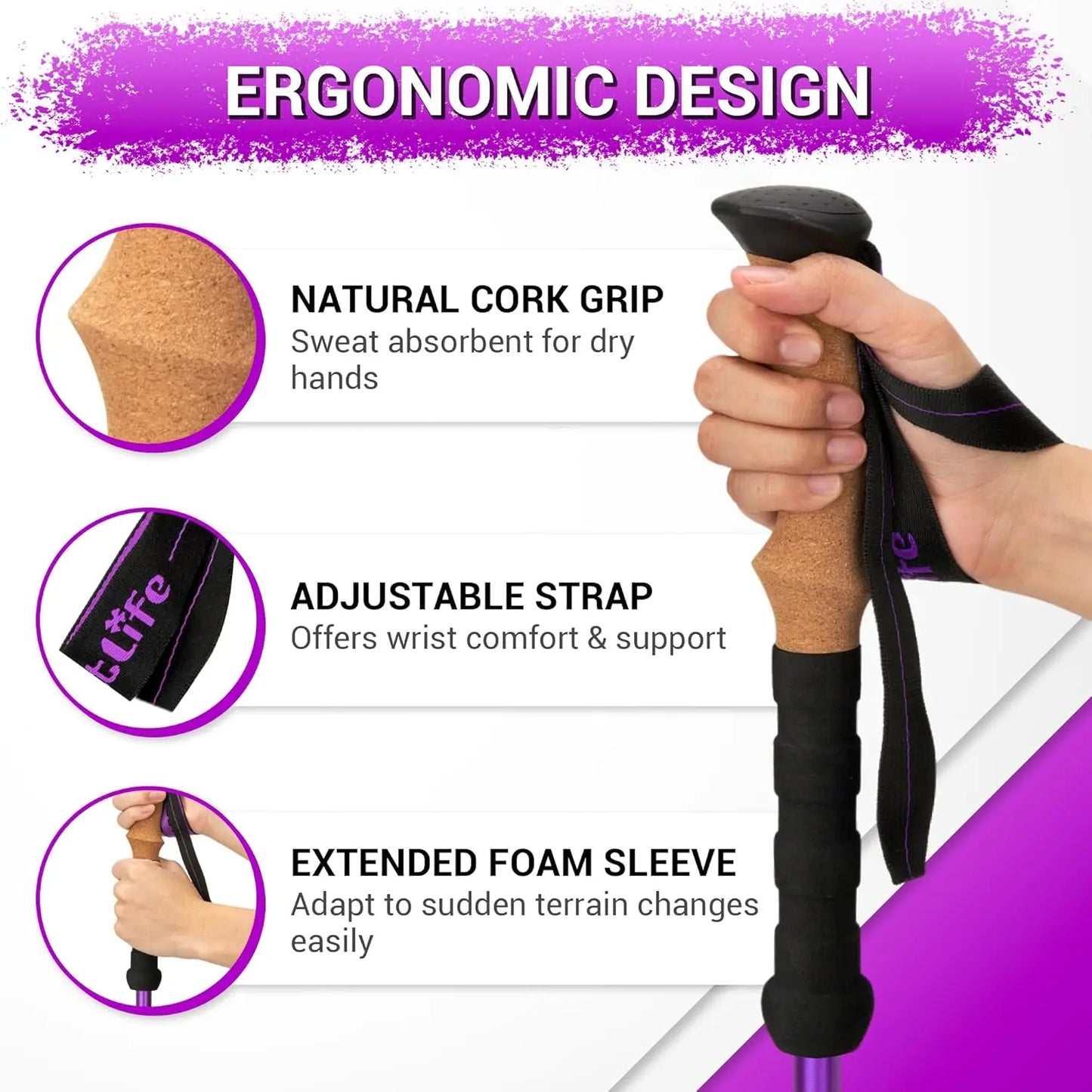 Lightweight Aluminum Trekking Poles With Cork Grips Telescopic