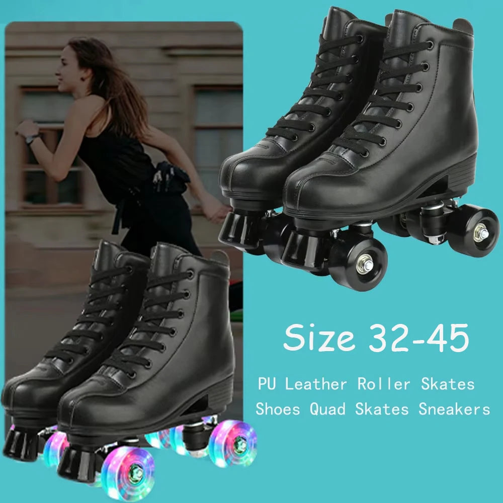 YYW PU Leather Roller Skates Women Elastic Band Closure