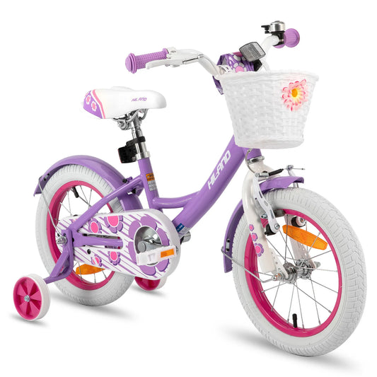 Hiland 12/14/16 Inch Children's Bicycle, 3-7 Years Girls Bicycle with Basket Stabilisers, Various Colours