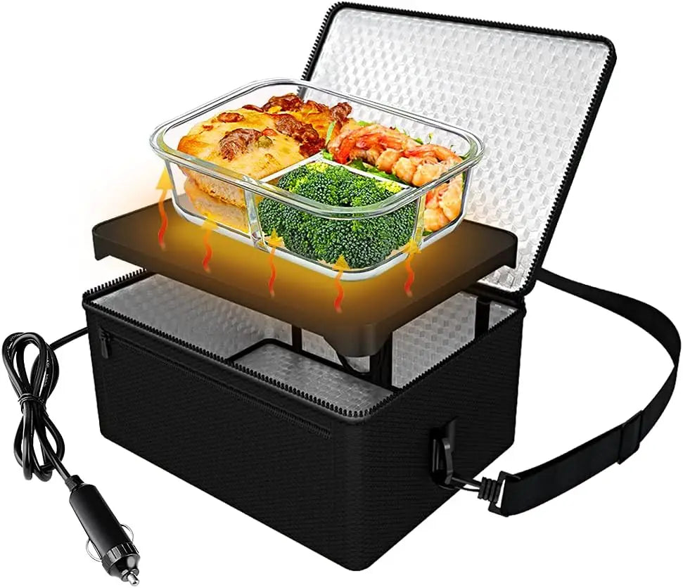 Portable 12V Mini Oven, Electric Food Warmer for Camping, Road Trip & Picnic - Black