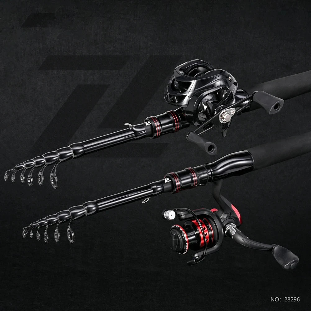 Telescopic carbon fishing rod, high-strength fishing line, reel seat, rotating rod, straight handle, gun handle fishing rod
