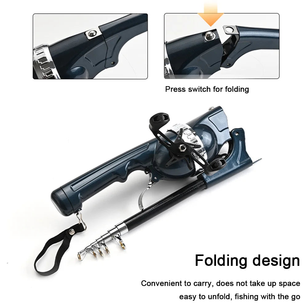 Portable Folding Fishing Pole with Reel Line Travel Rods Carbon Fiber Spinning Rod for Outdoor Fishing Gifts for Men