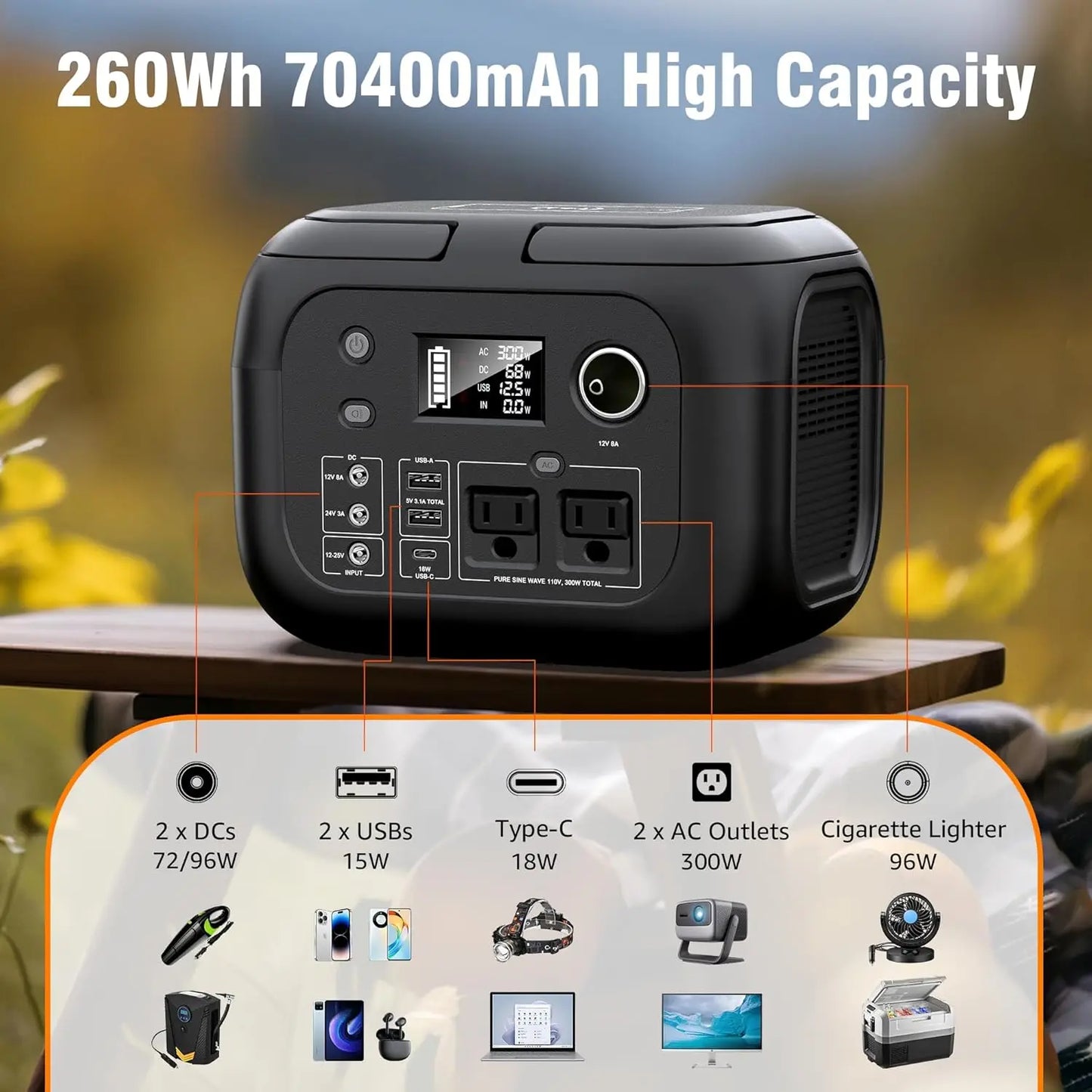 SinKeu 300W Portable Power Station Solar Generator 110V AC Outlet