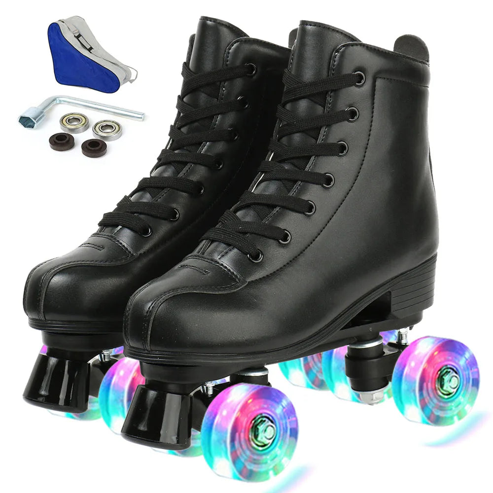 YYW PU Leather Roller Skates Women Elastic Band Closure
