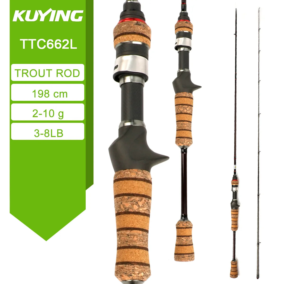 Kuying Fishing Rod Fuji Carbon Spinning Casting 2-10g