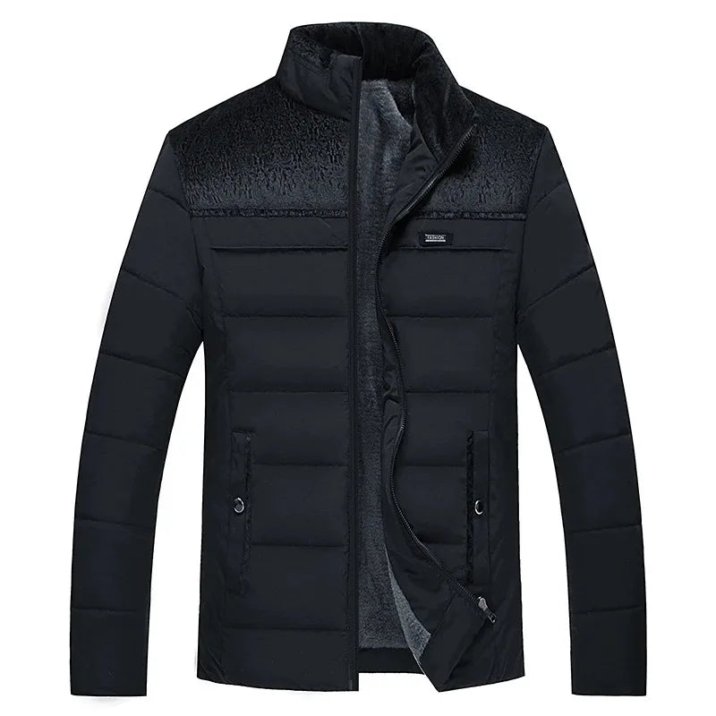 Men Puffer Jacket Thick Padded Parka With Zipper Winter Coat