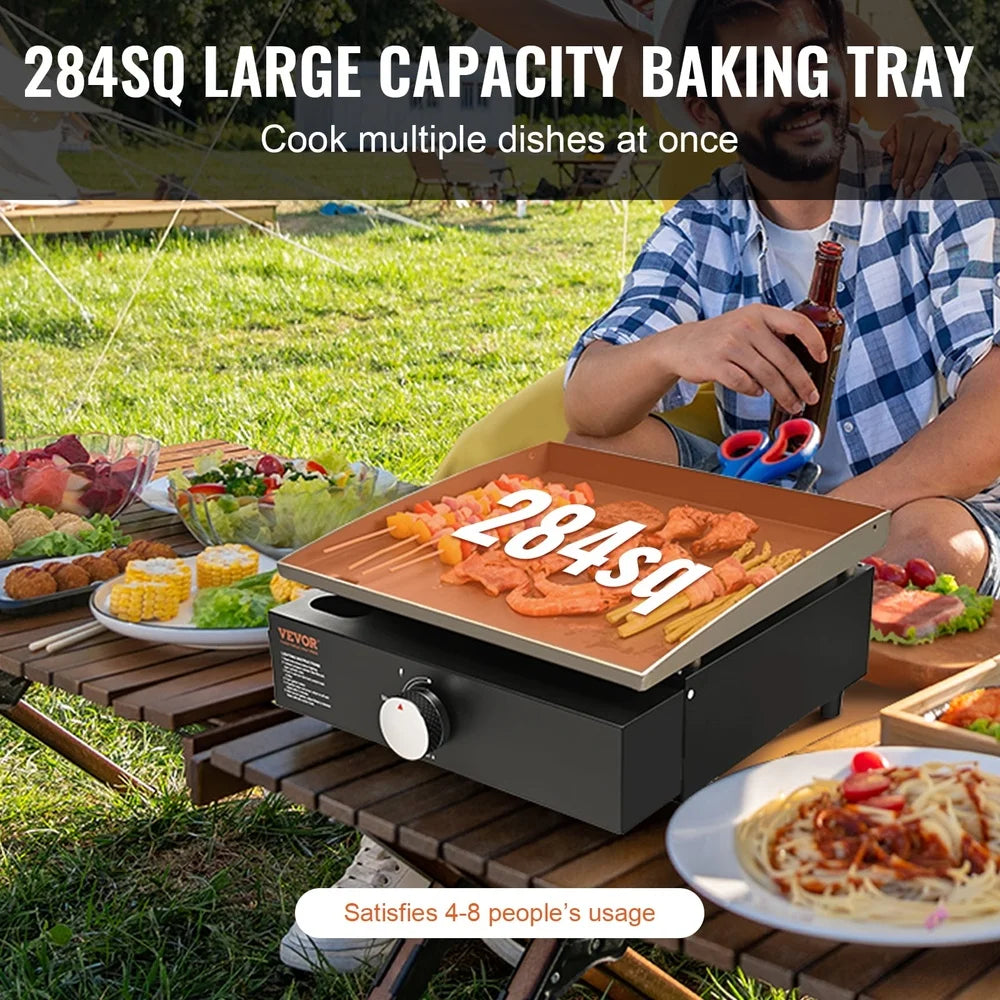 Commercial Gas Griddle Heavy Duty Flat Top Grill Portable Cooking Surface 1-Burner Multifunctional BBQ Hot Plate ETL Certified