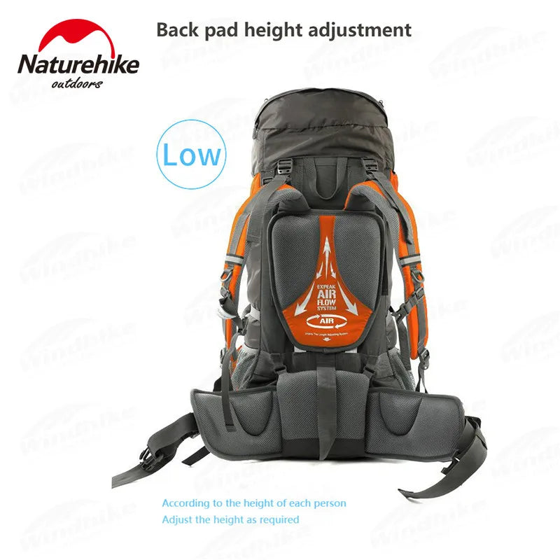 Naturehike Outdoor Backpack 70+5L Hiking Bag Rain Cover Nylon Sports Waterproof Camping Climbing Rucksack With Rainproof Cover